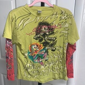 RARE Vintage ed hardy long sleeve cotton shirt large